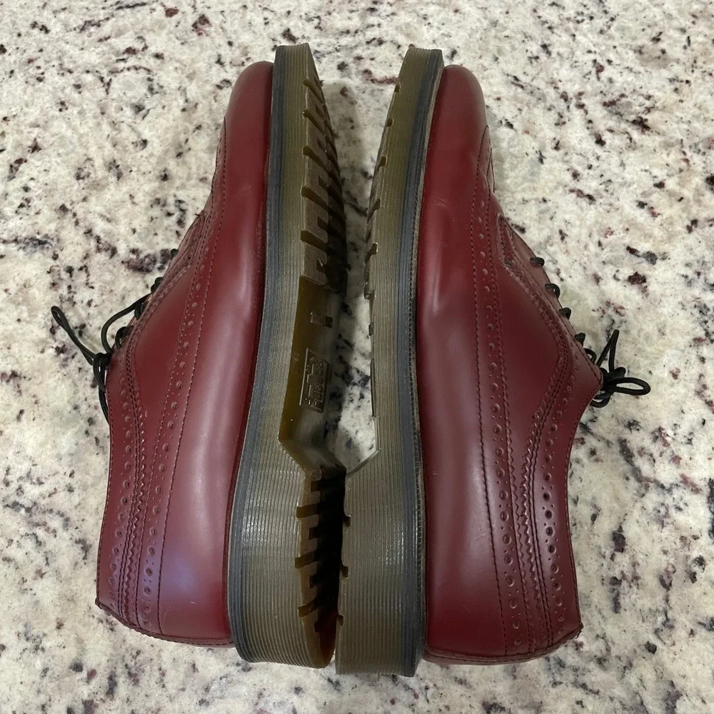 Dr Martens 3989 Cherry Red Leather Wingtip Brogue Shoes Mens 11 Womens 12